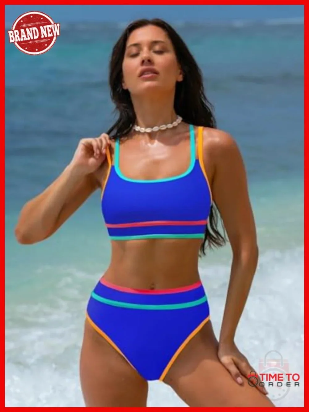High Waisted Bikini Set Sporty Adjustable Straps Tummy Control Two Piece